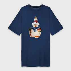 Женская футболка-платье Пингвин в шарфе с подарками