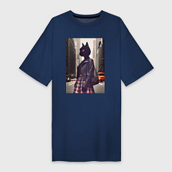 Футболка женская-платье Cat fashionista - New York - ai art, цвет: тёмно-синий