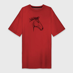Футболка женская-платье Голова лошади в профиль, цвет: красный