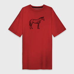 Футболка женская-платье Лошадь стоит в профиль, цвет: красный