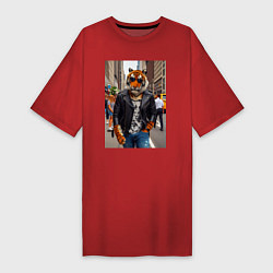 Женская футболка-платье Cool tiger on the streets of New York - ai art