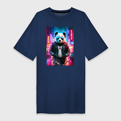 Женская футболка-платье Панда в ночном Пекине - киберпанк - нейросеть