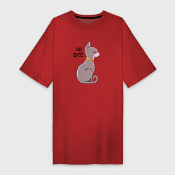 Футболка женская-платье Кошка сфинкс с надписью, цвет: красный
