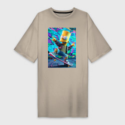 Женская футболка-платье Скейтбордист Барт Симпсон на фоне граффити