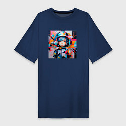 Футболка женская-платье Девочка-космонавт, цвет: тёмно-синий