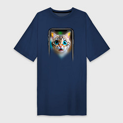 Женская футболка-платье Кот в смартфоне