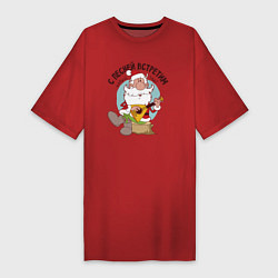 Женская футболка-платье Дед Мороз с балалайкой