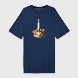 Футболка женская-платье Взлет космической ракеты, цвет: тёмно-синий