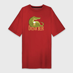 Женская футболка-платье Крокодил пьёт пиво