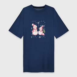 Женская футболка-платье Два снеговика на снегу