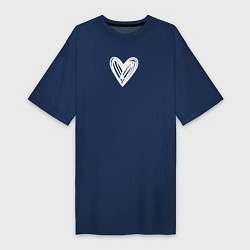Футболка женская-платье Рисованное белое сердце парное, цвет: тёмно-синий