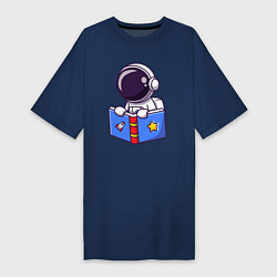 Футболка женская-платье Космонавт с книгой, цвет: тёмно-синий