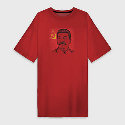 Футболка женская-платье Сталин с флагом СССР, цвет: красный