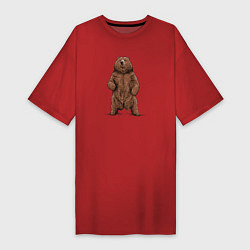 Футболка женская-платье Медведь бурый, цвет: красный