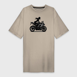 Женская футболка-платье Силуэт девушки на мотоцикле