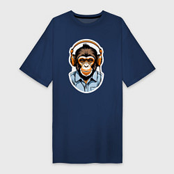 Женская футболка-платье Портрет обезьяны в наушниках