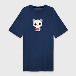 Женская футболка-платье Милая кошка с сердечком