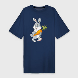 Женская футболка-платье Мультяшный заяц с морковкой