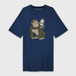 Женская футболка-платье Мультяшная горилла с детенышем