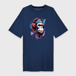 Женская футболка-платье Шимпанзе в наушниках
