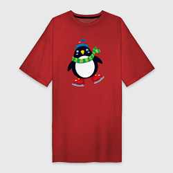 Женская футболка-платье Пингвин на коньках