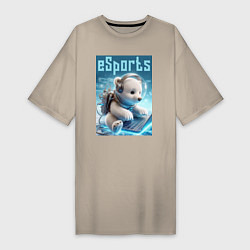 Женская футболка-платье Белый медвежонок - киберспорт