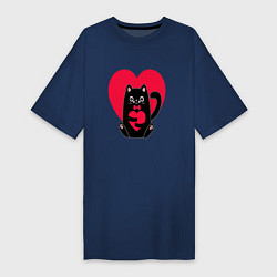 Женская футболка-платье Кошка с сердцем