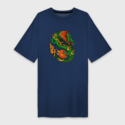 Женская футболка-платье Азиатский зеленый дракон
