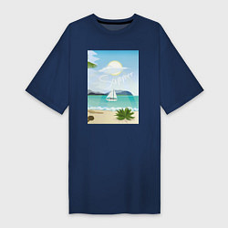 Футболка женская-платье Яхта в море летом и пляж, цвет: тёмно-синий