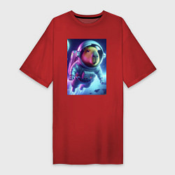 Женская футболка-платье Полёт капибары в космосе - неон