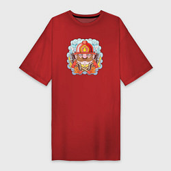 Футболка женская-платье Храбрый пожарный с усами, цвет: красный