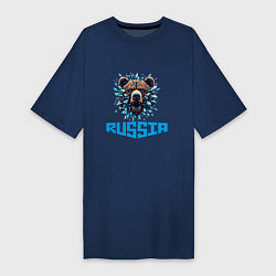 Футболка женская-платье Russian bear head, цвет: тёмно-синий