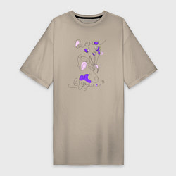 Женская футболка-платье Весна в душе лайн арт портрет девушки