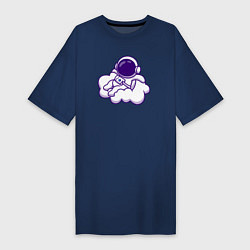 Футболка женская-платье Космонавт на облачке, цвет: тёмно-синий