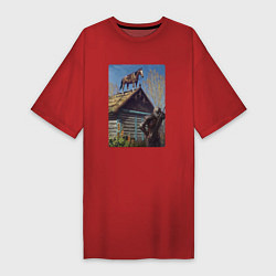 Женская футболка-платье Геральд и плотва на крыше - обложка карты из Гвинт