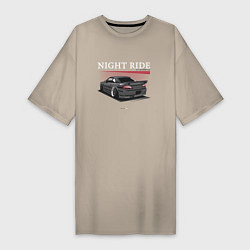 Футболка женская-платье Nissan skyline night ride, цвет: миндальный