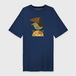 Женская футболка-платье Собака птица кошка