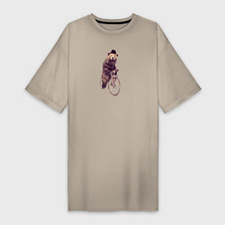 Футболка женская-платье Медведь на велосипеде, цвет: миндальный
