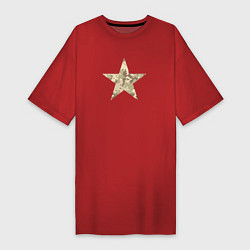 Футболка женская-платье Звезда камуфляж песочный, цвет: красный