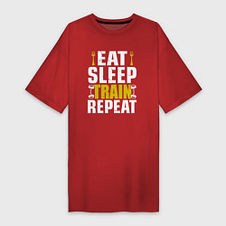 Футболка женская-платье Eat sleep train, цвет: красный