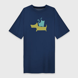 Футболка женская-платье Bird dog cat, цвет: тёмно-синий
