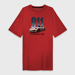 Футболка женская-платье Порше 911 спортивный автомобиль, цвет: красный
