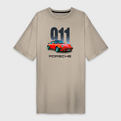 Футболка женская-платье Porsche 911 спортивный немецкий автомобиль, цвет: миндальный