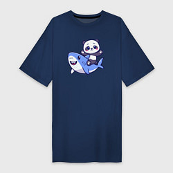 Женская футболка-платье Панда и акула