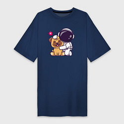 Женская футболка-платье Космонавт и пёсик