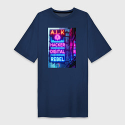 Футболка женская-платье Ai hacker digital rebel - neon glow, цвет: тёмно-синий