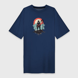 Женская футболка-платье Силуэт самурая на закате