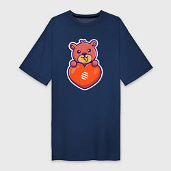 Футболка женская-платье Медовый мишка с сердцем, цвет: тёмно-синий