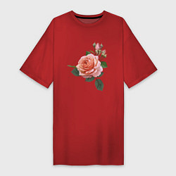 Футболка женская-платье Розовые розы, цвет: красный