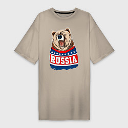 Футболка женская-платье Made in Russia: медведь, цвет: миндальный